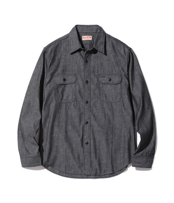 SUGAR CANE / BLACK CHANBRAY WORK SHIRTS L/S