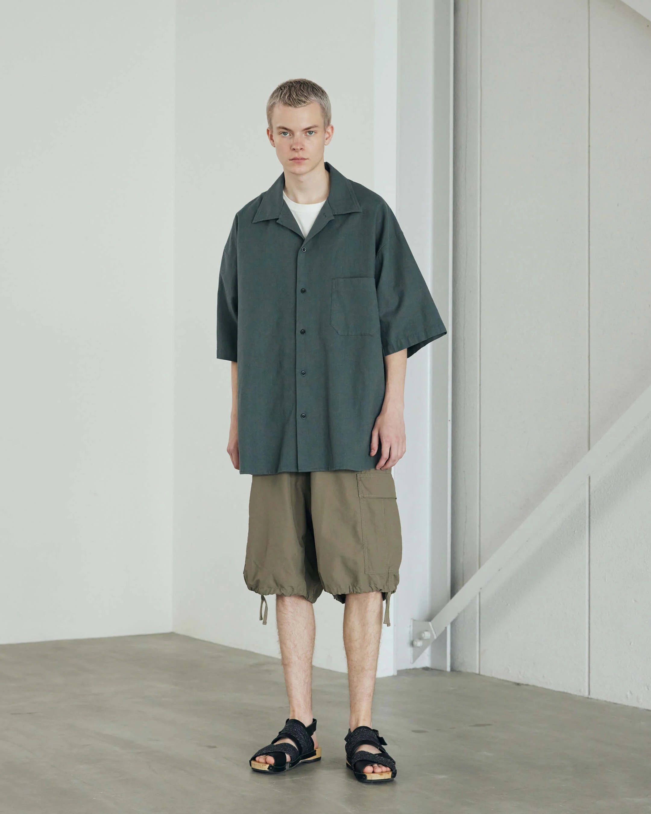 ARMY TWILL / Cotton Linen Slab Big Half Sleeve Shirt