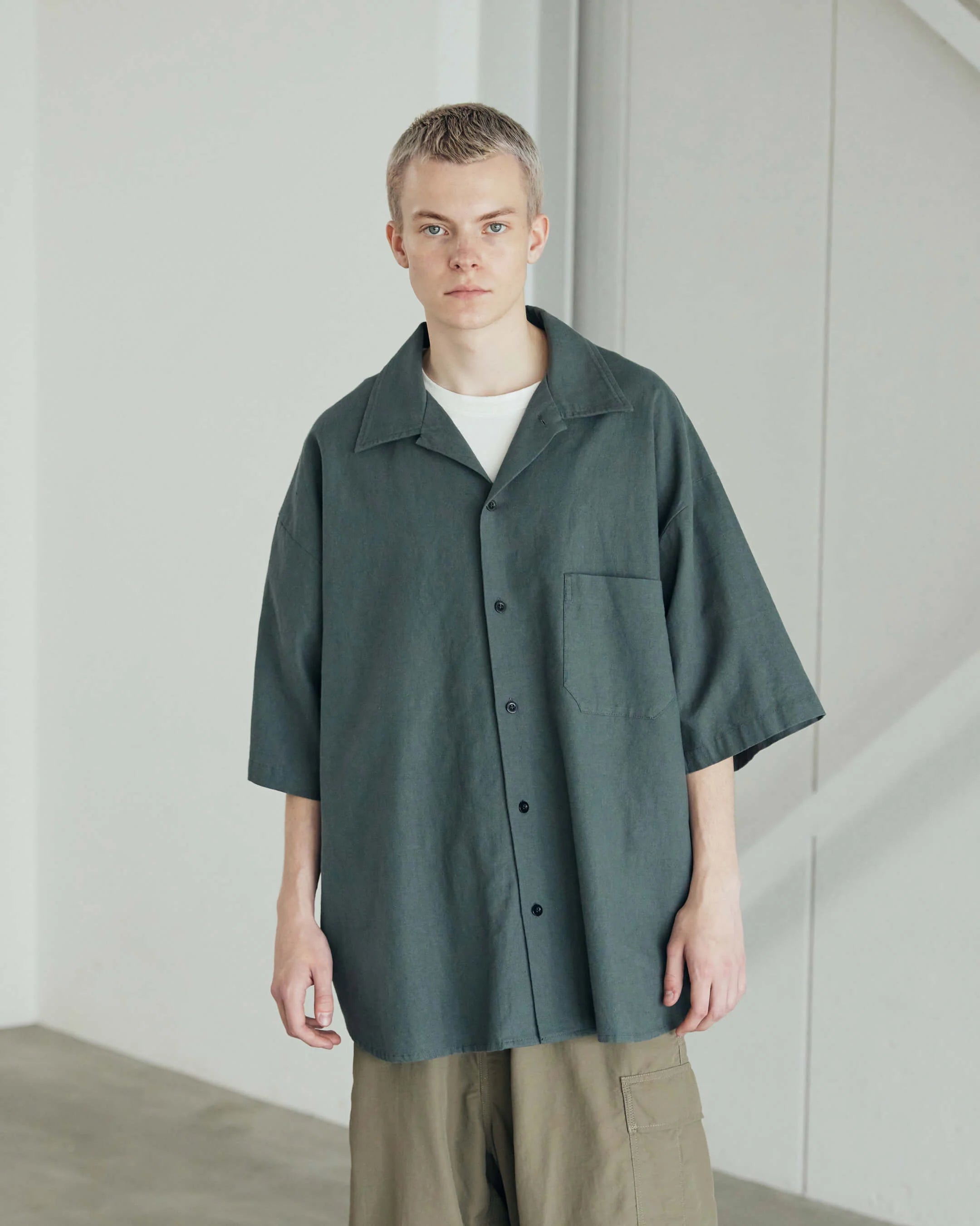 ARMY TWILL / Cotton Linen Slab Big Half Sleeve Shirt