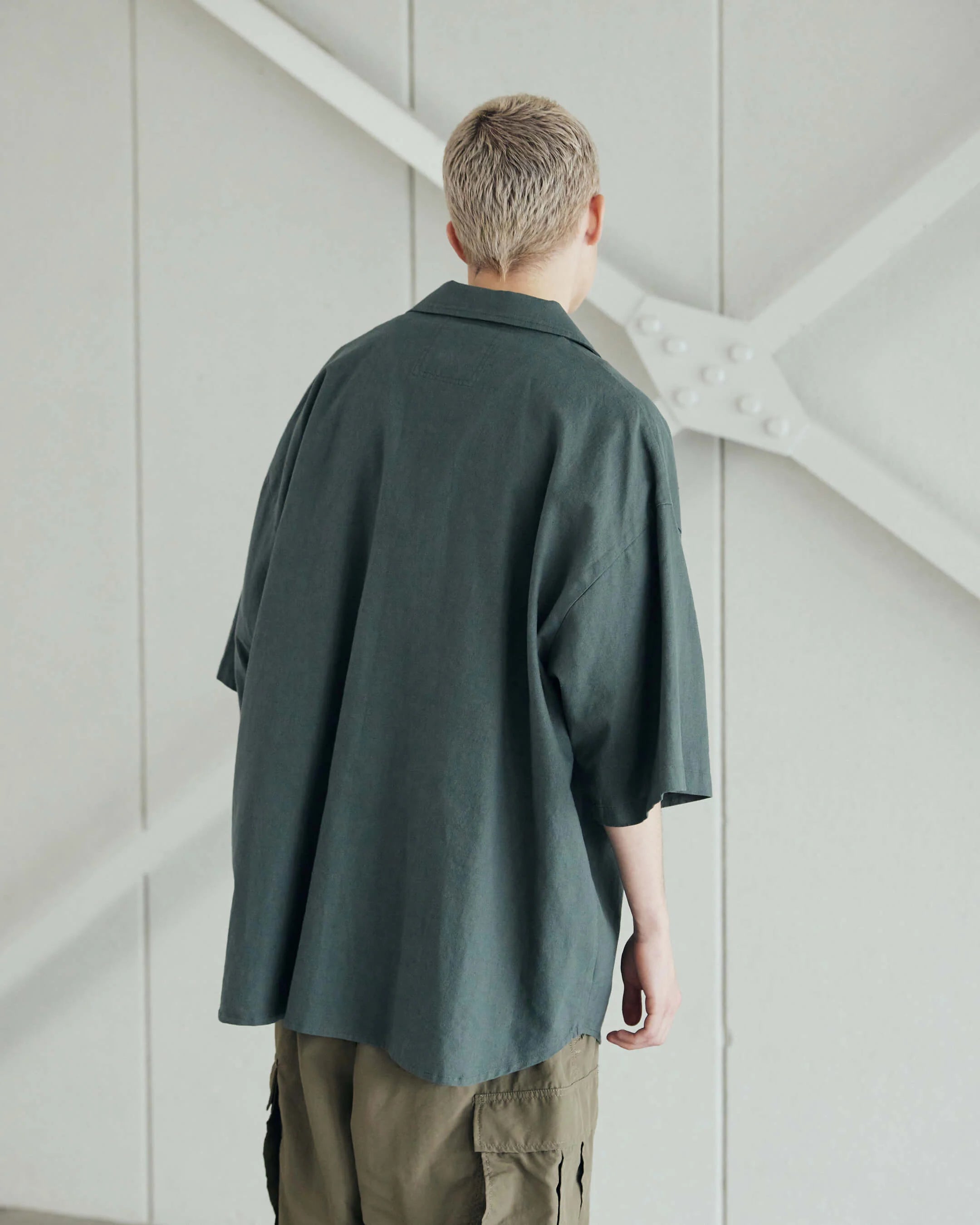 ARMY TWILL / Cotton Linen Slab Big Half Sleeve Shirt