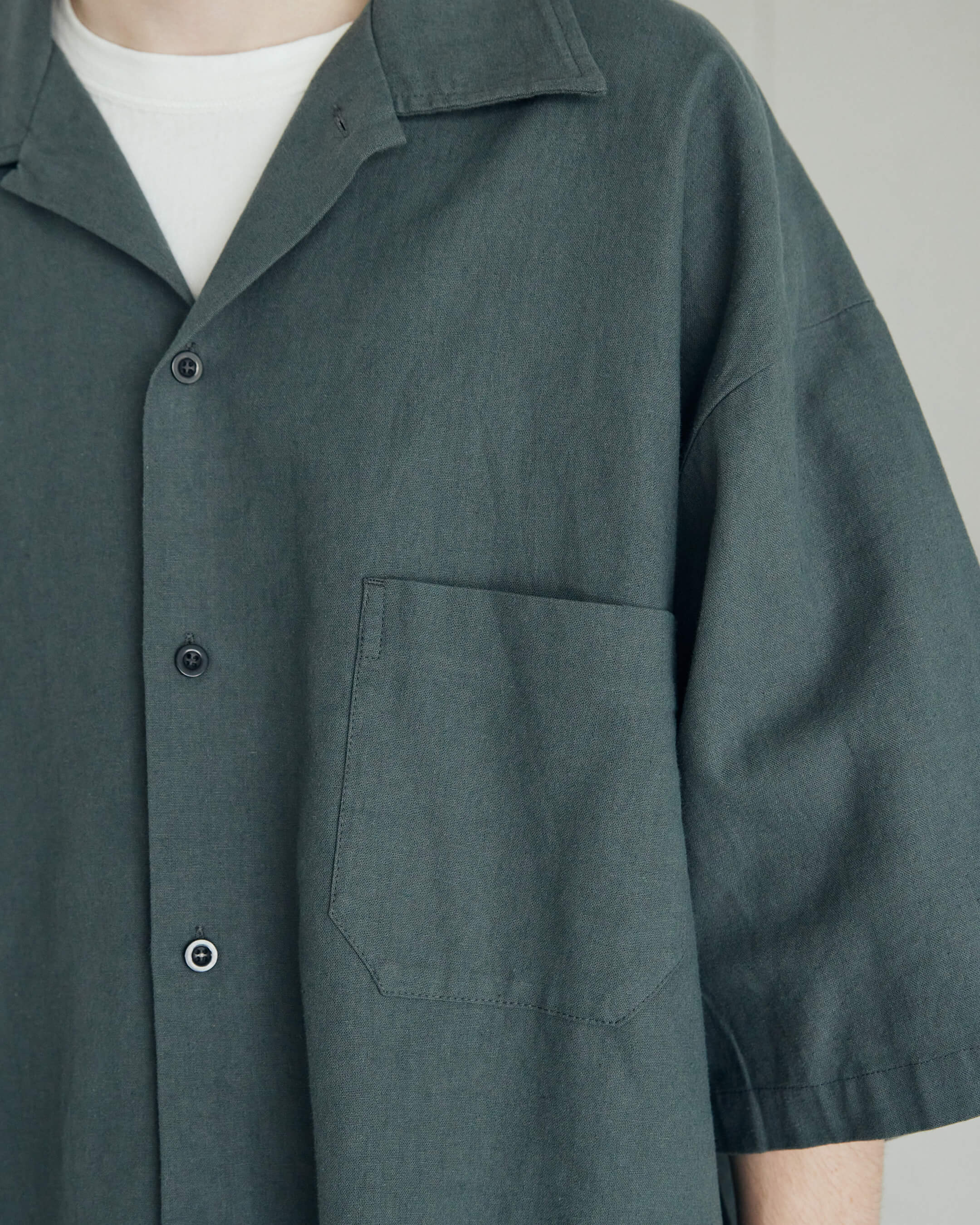 ARMY TWILL / Cotton Linen Slab Big Half Sleeve Shirt