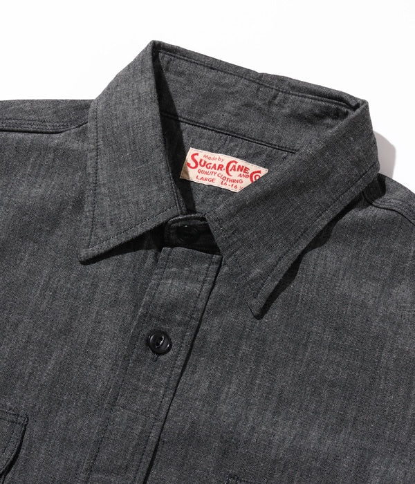SUGAR CANE / BLACK CHANBRAY WORK SHIRTS L/S