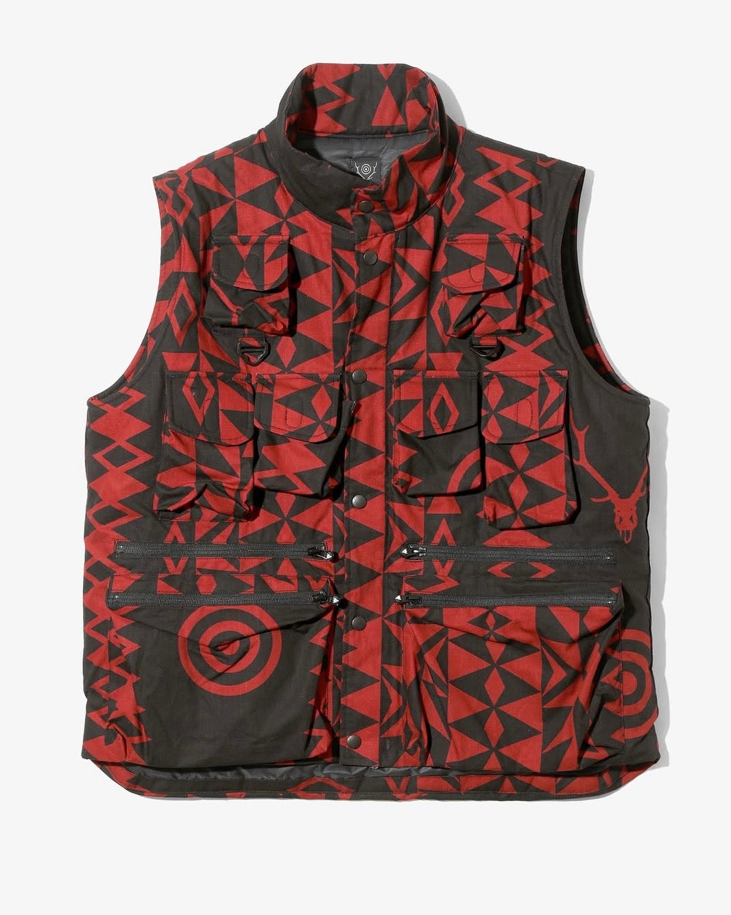 South2west8 / Multi-Pocket Zipped Padding Vest - Cotton Ripstop / Printed