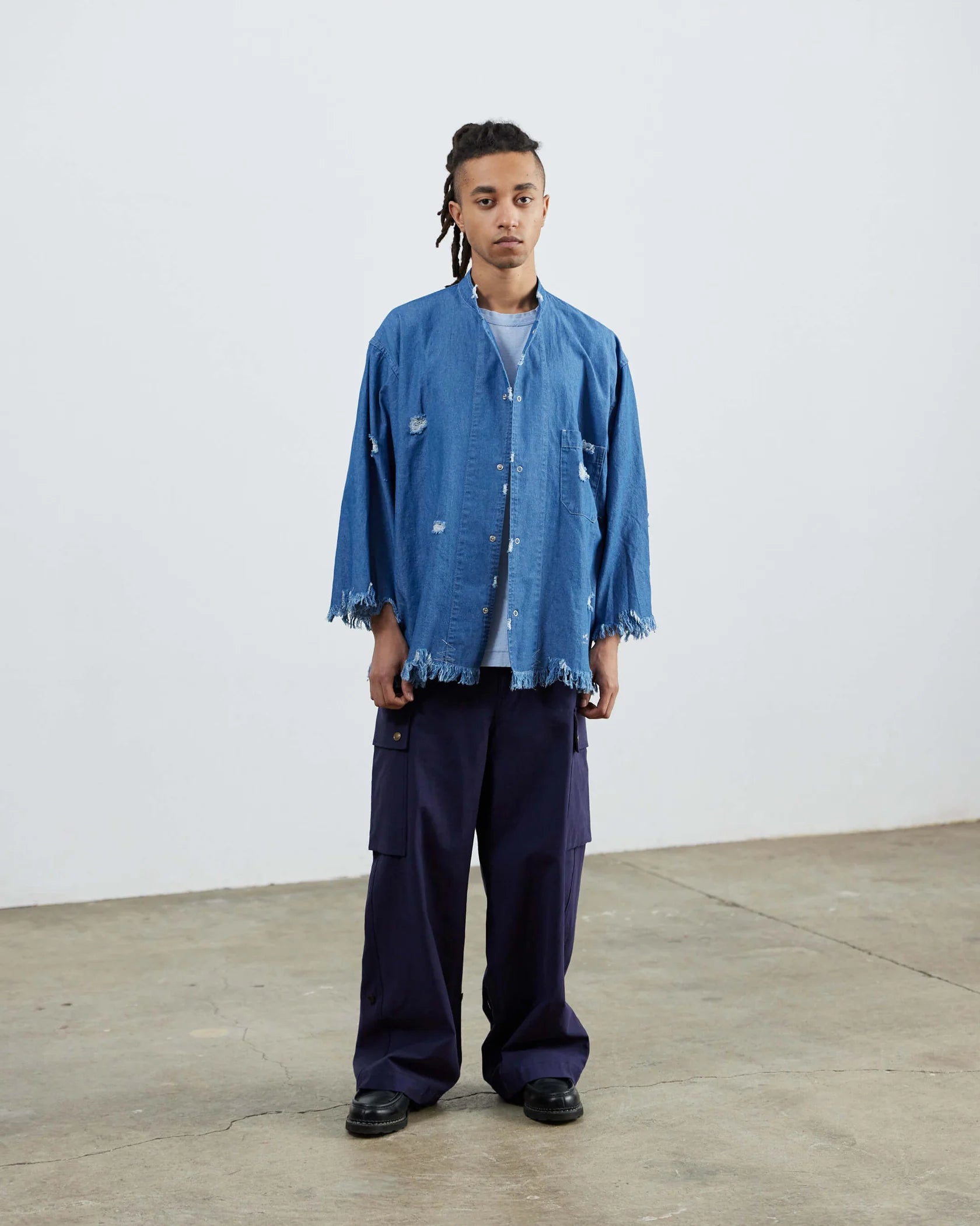 ARMY TWILL / Damage Light Denim Snap Shirt