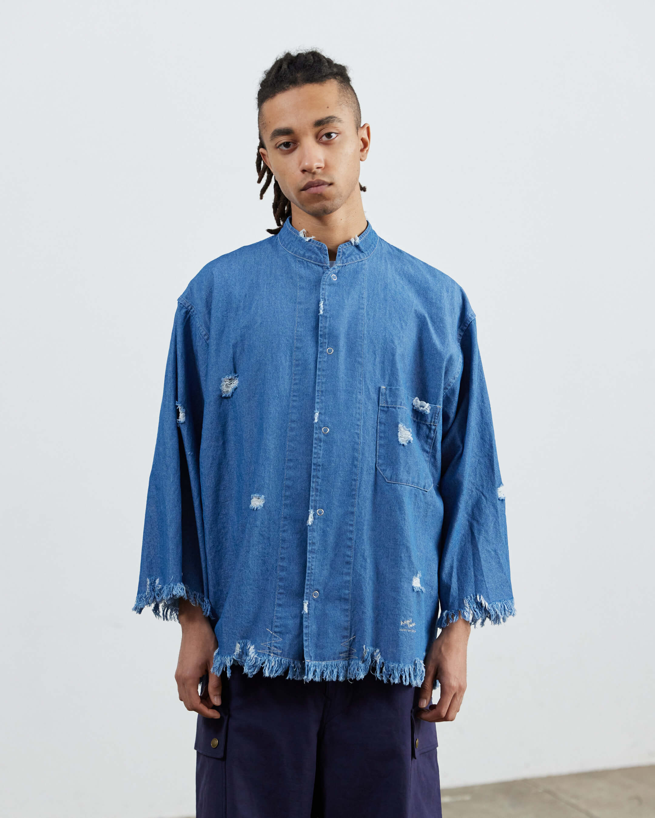 ARMY TWILL / Damage Light Denim Snap Shirt