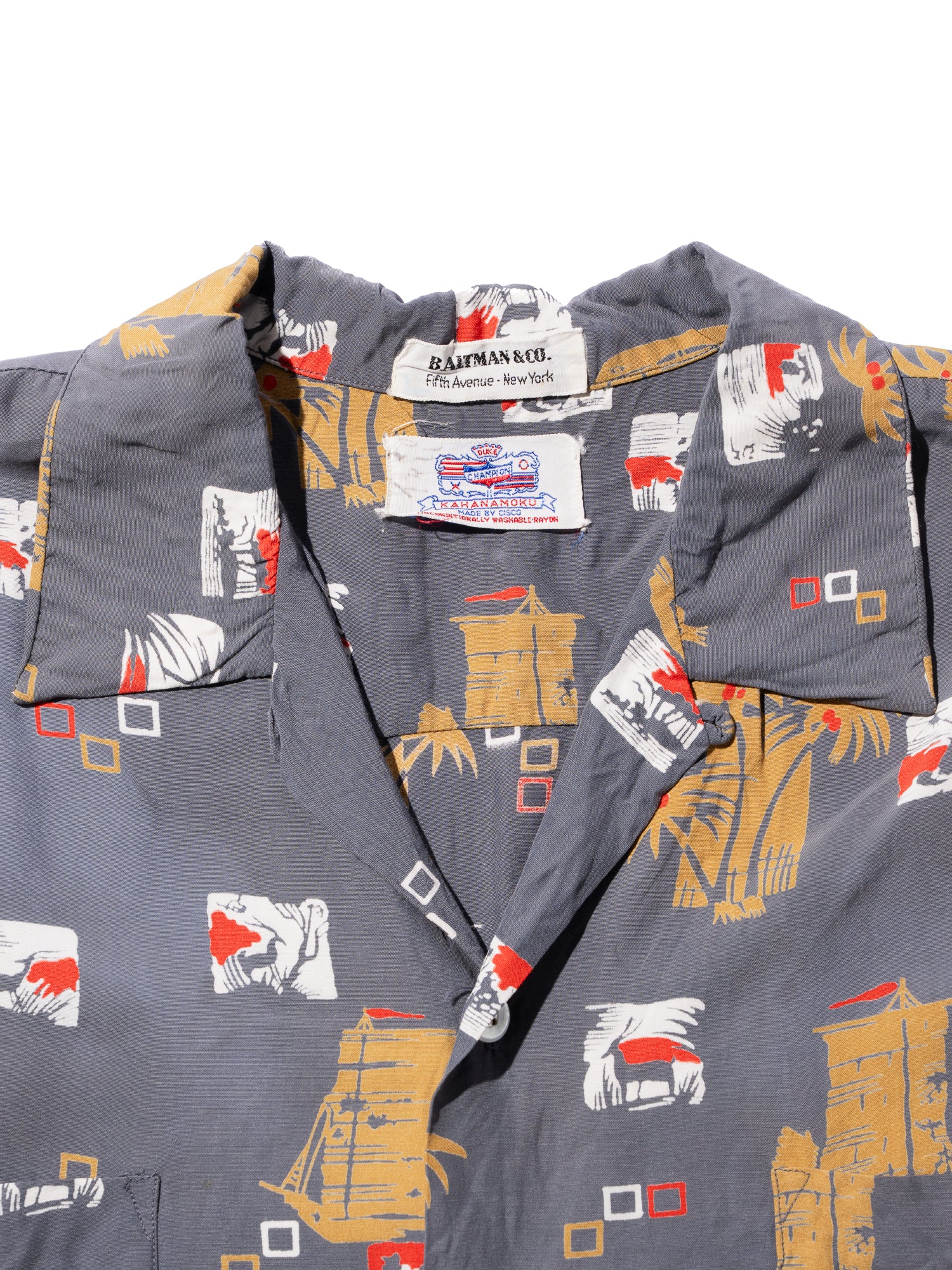 NorMo Vintage / VTG-HAWAIAN SHIRTS ”帆船 パームツリー柄” DUKE KANAHAMOKU