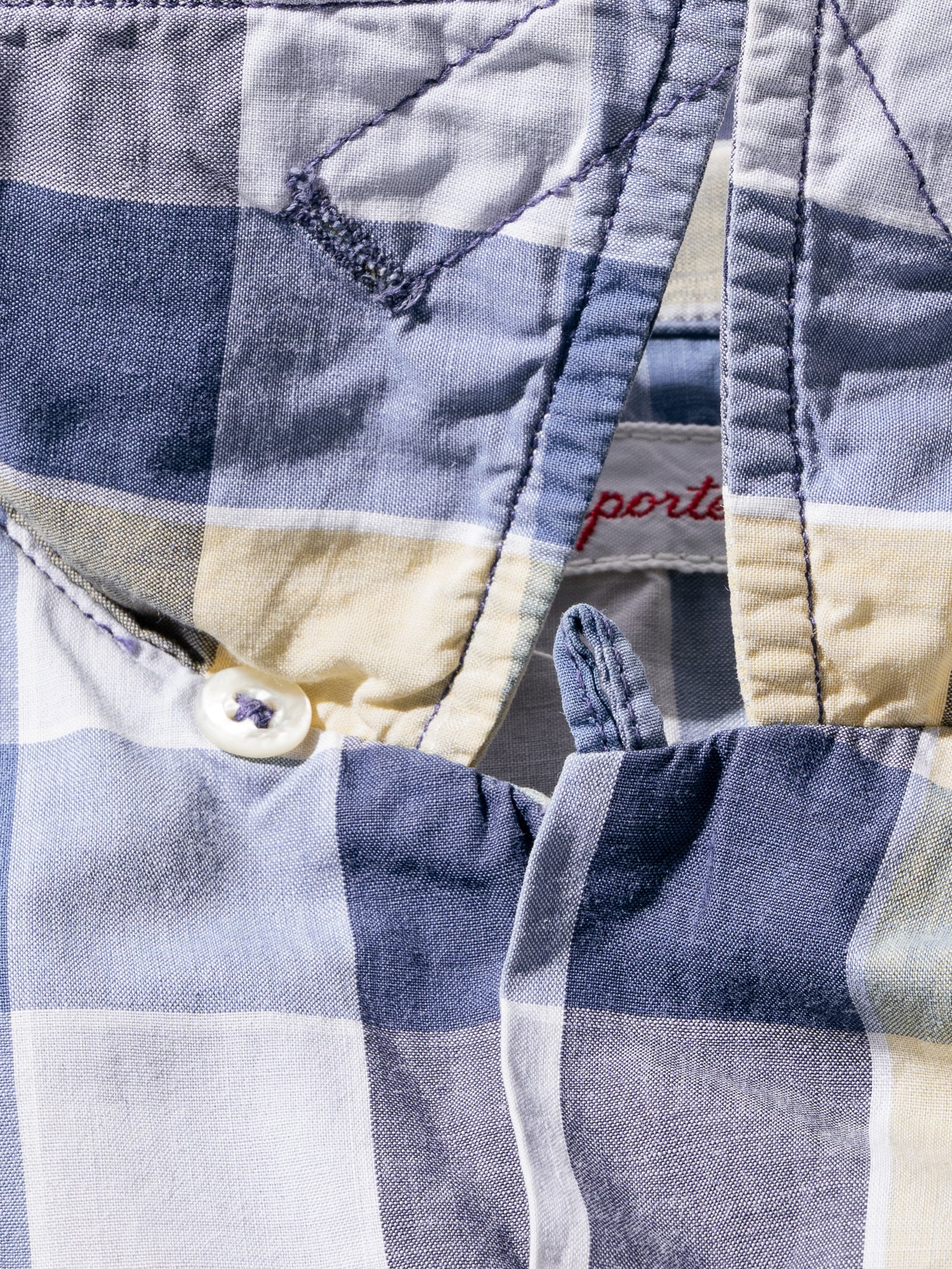 NorMo Vintage / 50's 60's "INPORT FABRIC" BLUE CHECK OPEN COLLAR SHIRTS