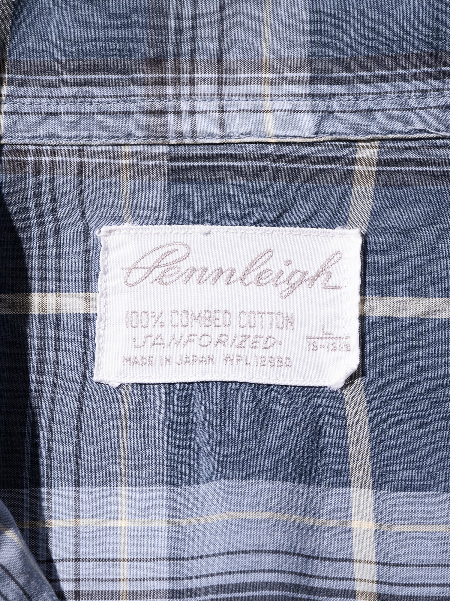NorMo Vintage / 50's 60's "PENNLEIGH" BLUE CHECK OPEN COLLAR SHIRTS SIZE L
