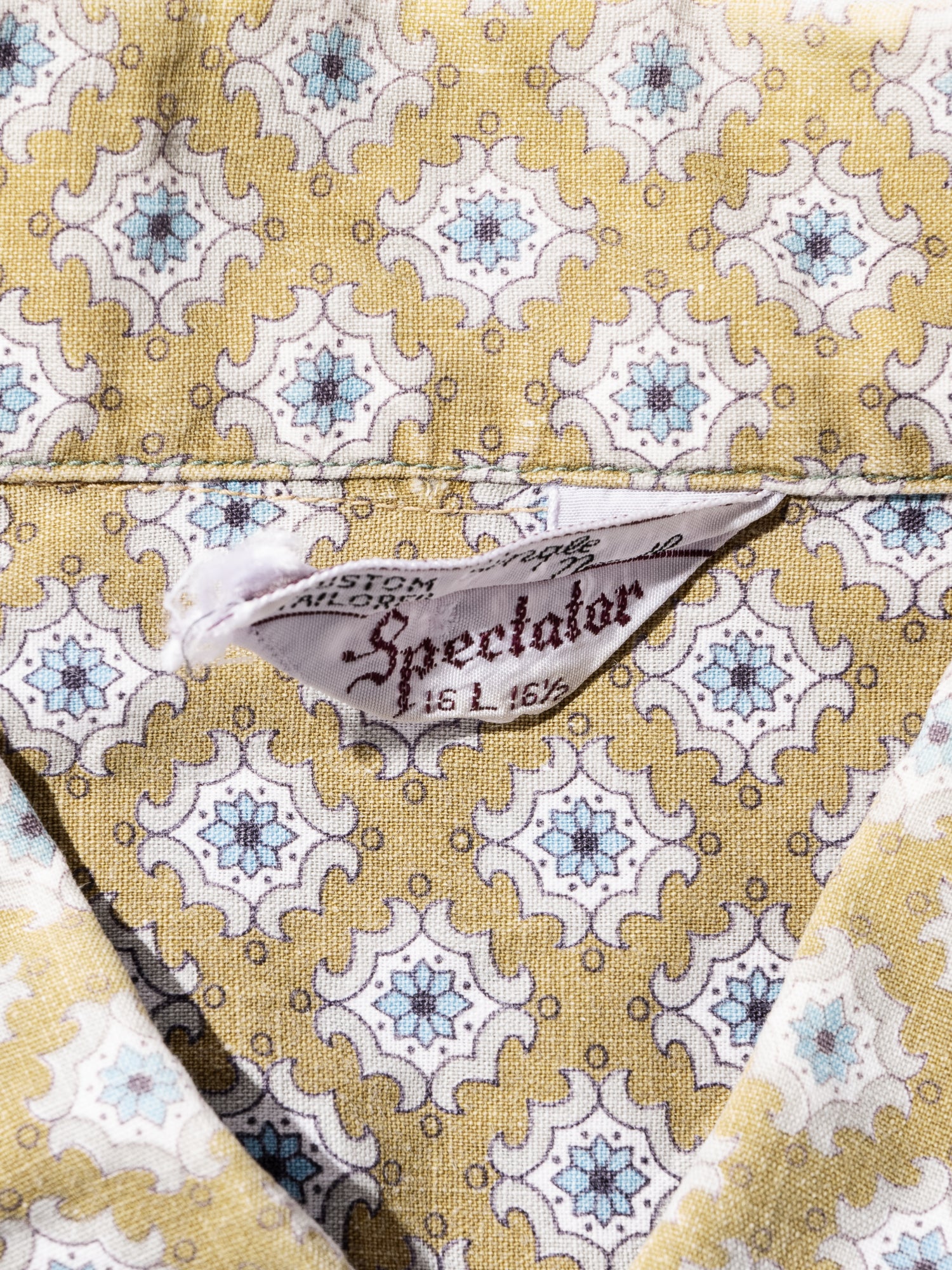 NorMo Vintage / 50's 60's "SPECTAOR" YELLOW PATTARN PRINT BD SHIRTS SIZE L CUSTOM TAILORED SINGLE NEEDLE