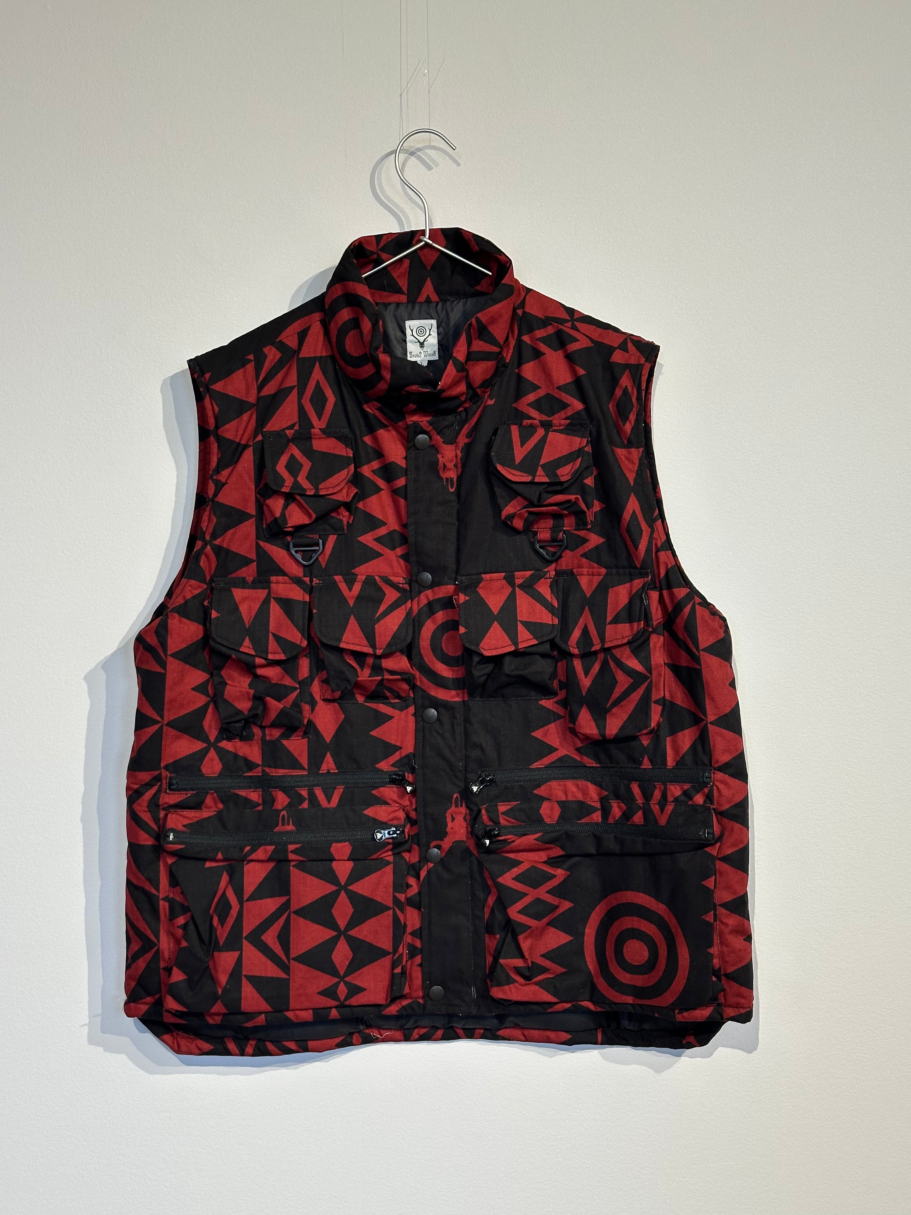 South2west8 / Multi-Pocket Zipped Padding Vest - Cotton Ripstop / Printed
