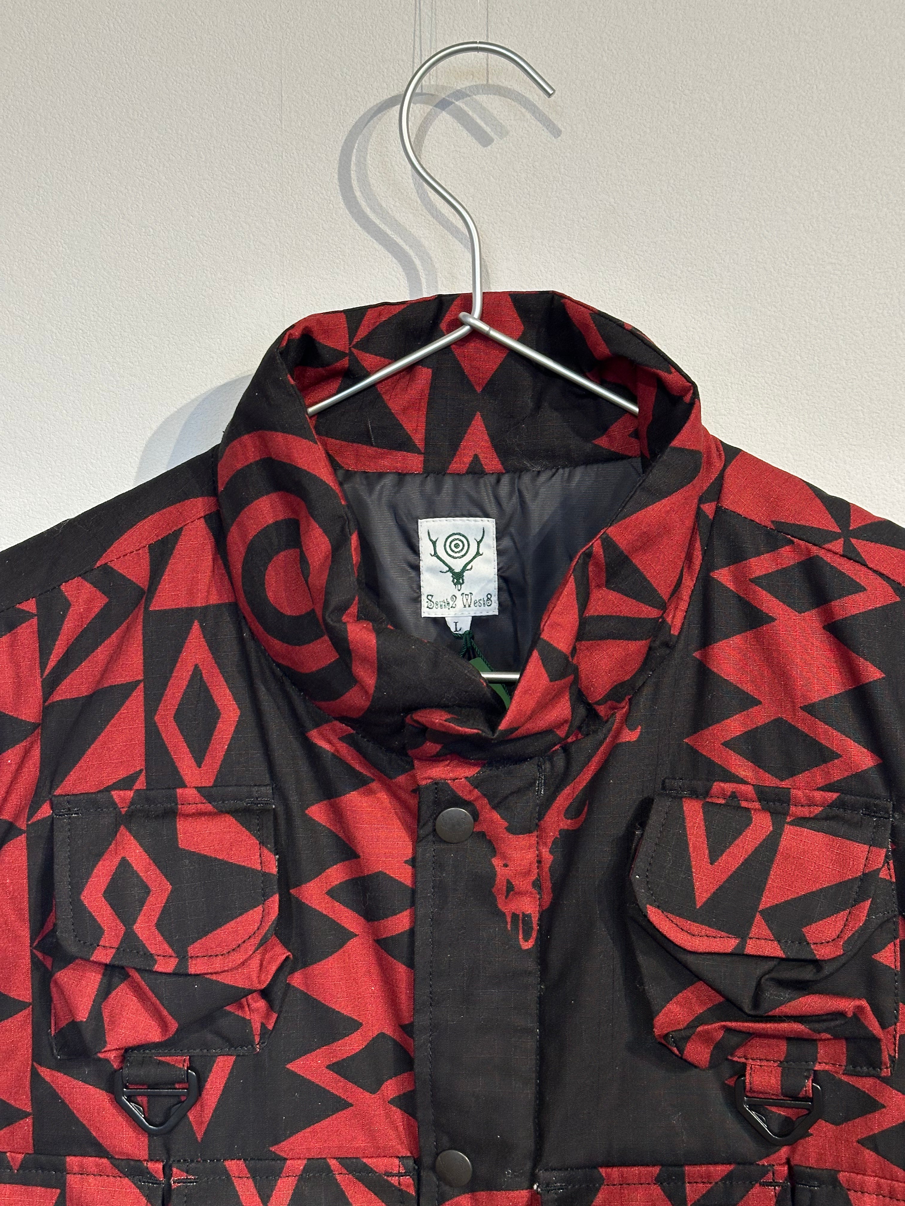 South2west8 / Multi-Pocket Zipped Padding Vest - Cotton Ripstop / Printed