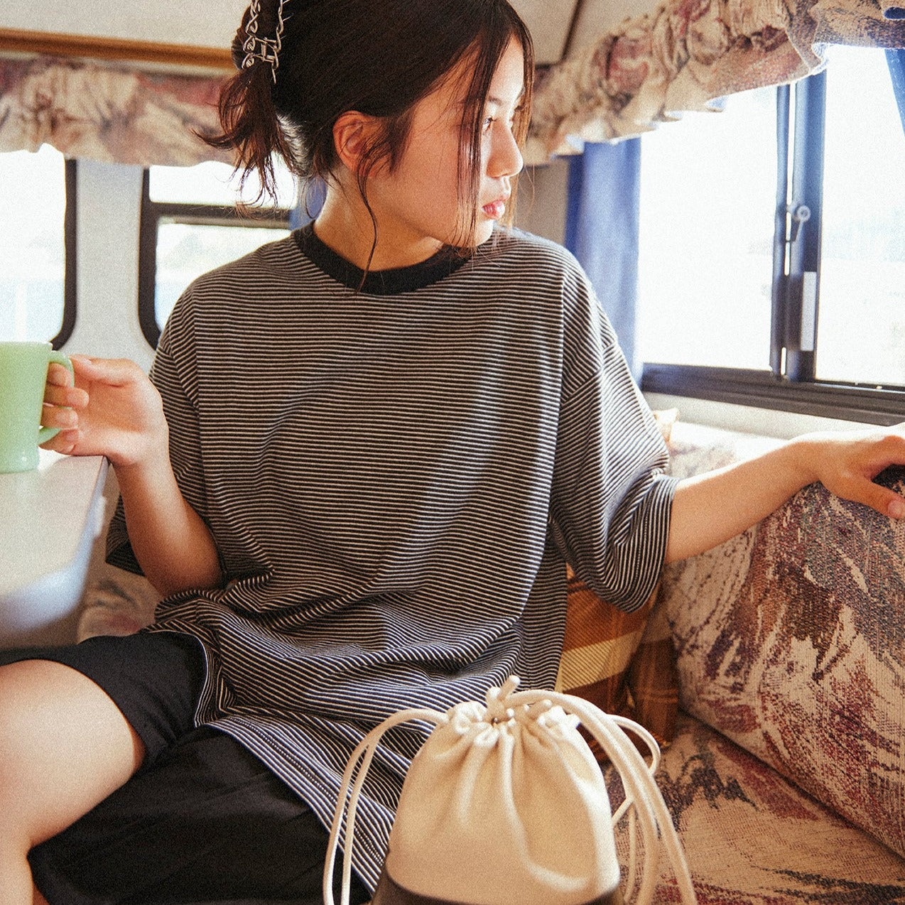 Healthknit / ナローボーダー クルーネック半袖Tシャツ