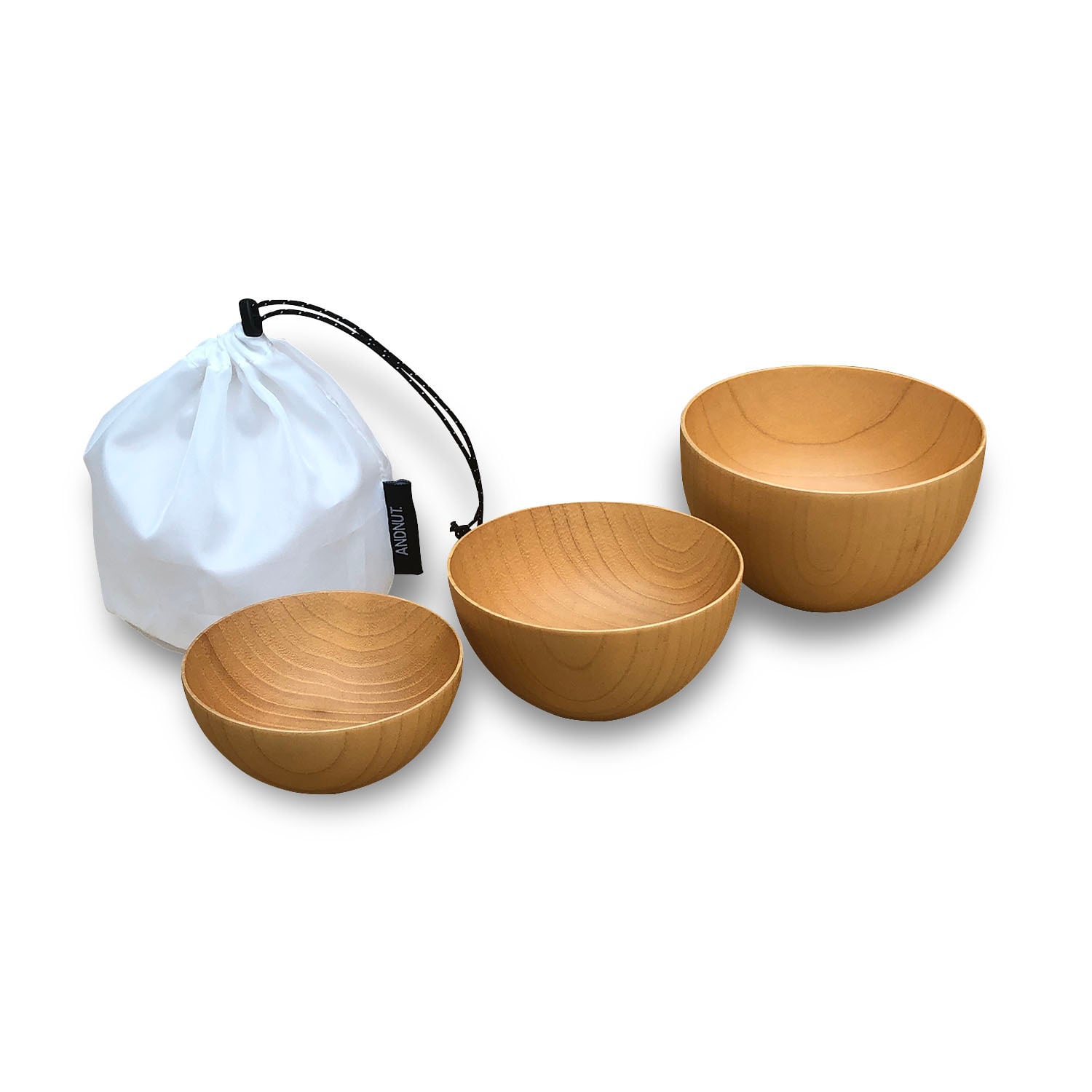 &NUT / WOODEN CAMP BOWL SET OF 3PCS BROWN