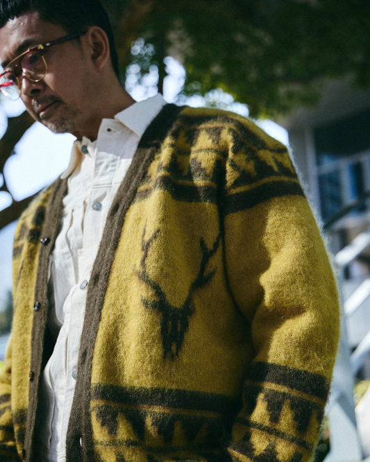 South2west8 / Mohair V Neck Cardigan Sweater - Nordic Skull