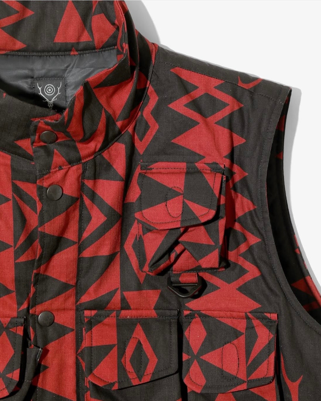 South2west8 / Multi-Pocket Zipped Padding Vest - Cotton Ripstop / Printed