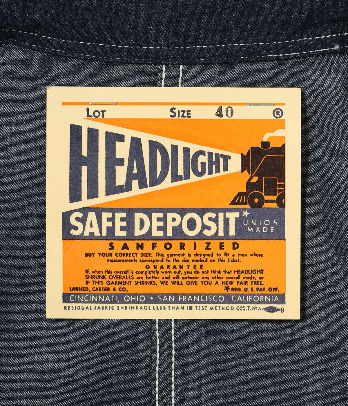 SUGAR CANE / Lot No. HD15711 / HEADLIGHT 11oz. BLUE DENIM WORK COAT