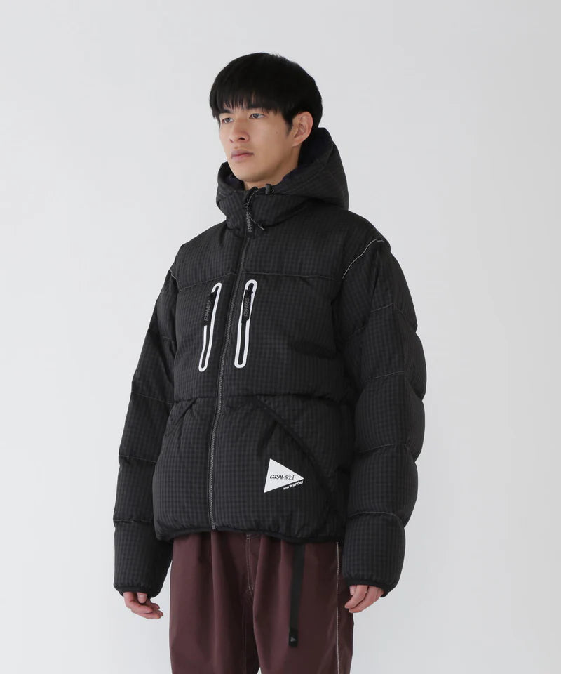 and wander / GRAMICCI × and wander wool check down jacket