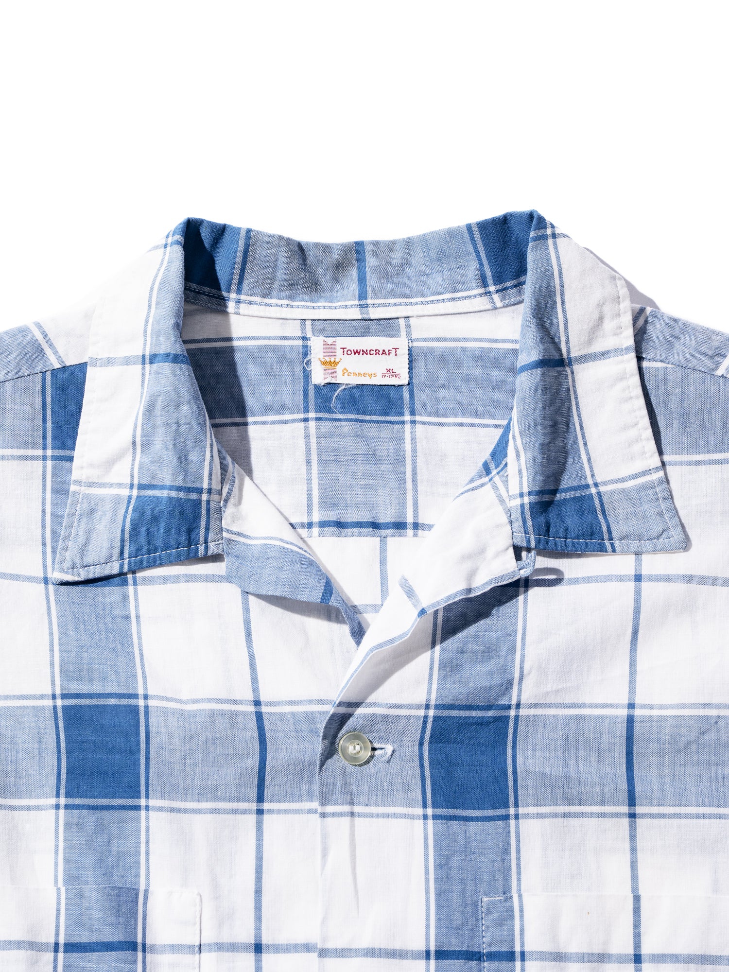 NorMo Vintage / 50's  60's  "TOWNCRAFT" BLUE CHECK OPEN COLLAR SHIRTS SIZE XL