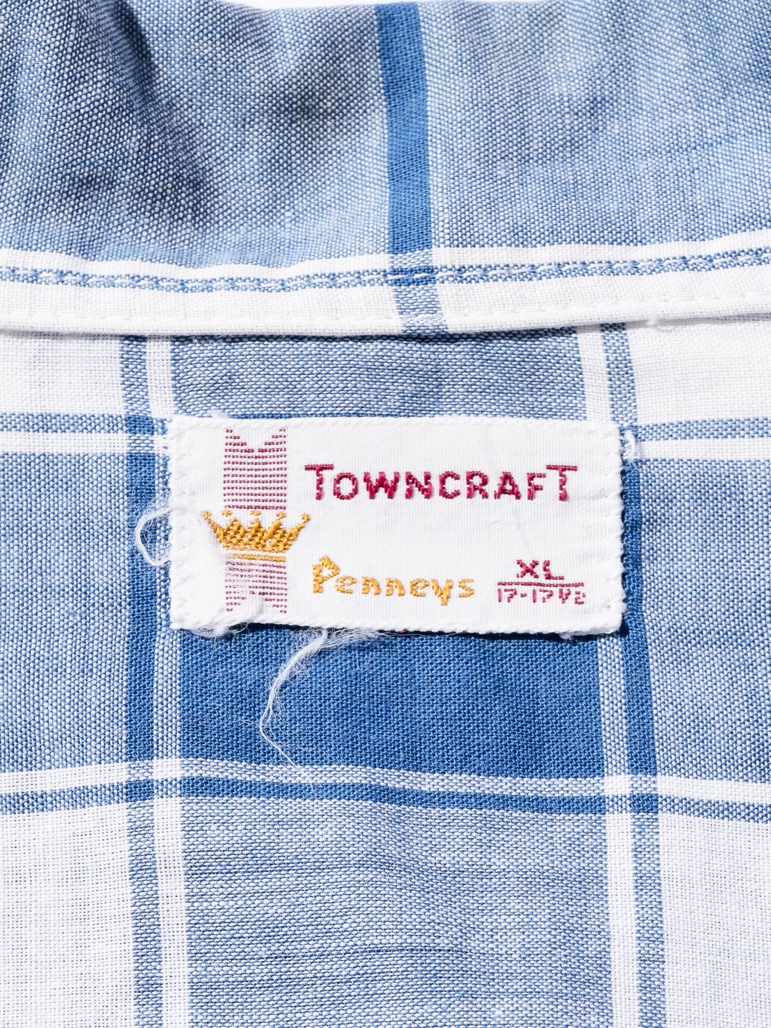 NorMo Vintage / 50's  60's  "TOWNCRAFT" BLUE CHECK OPEN COLLAR SHIRTS SIZE XL