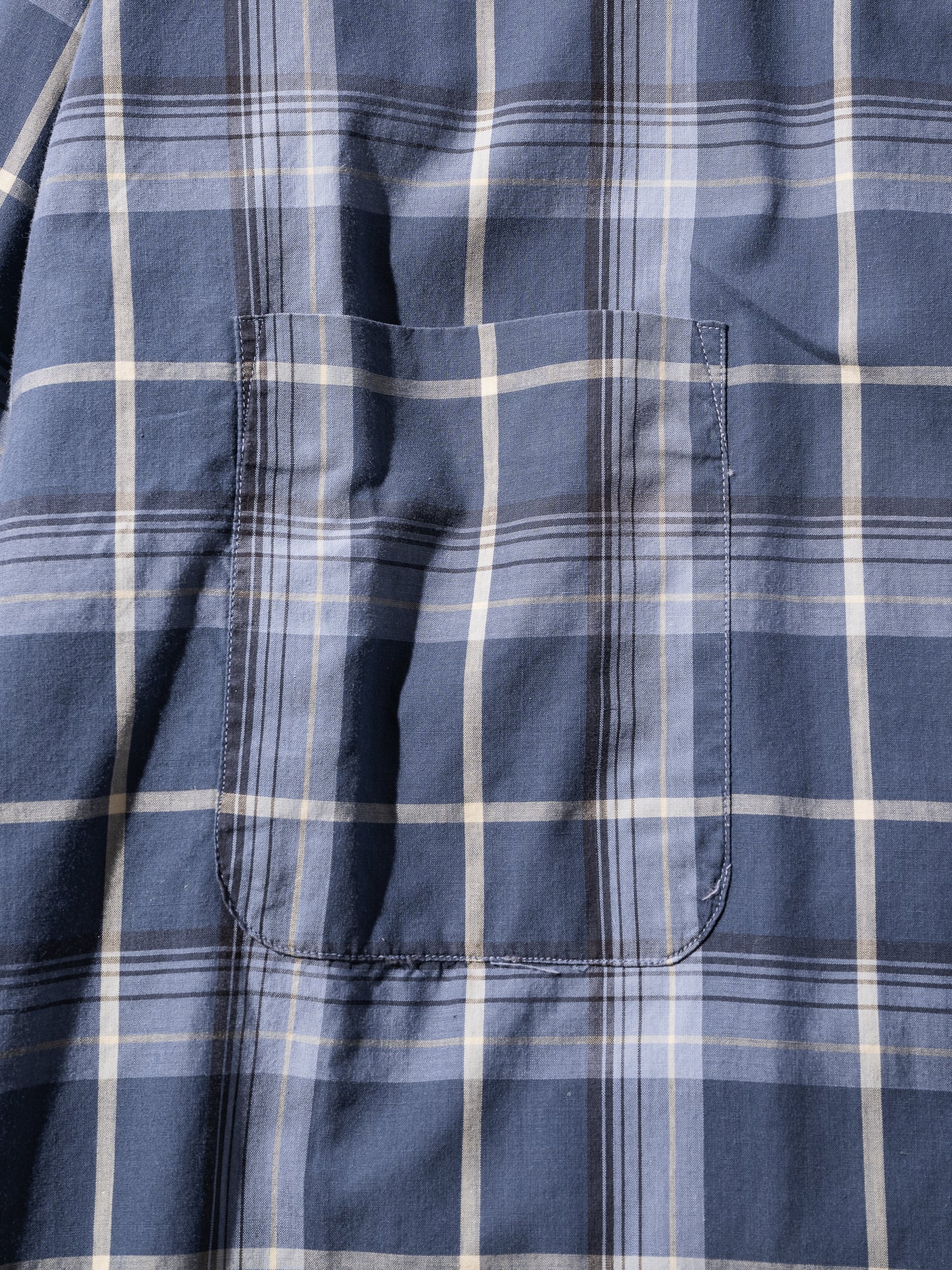 NorMo Vintage / 50's  60's "PENNLEIGH" BLUE CHECK OPEN COLLAR SHIRTS SIZE L