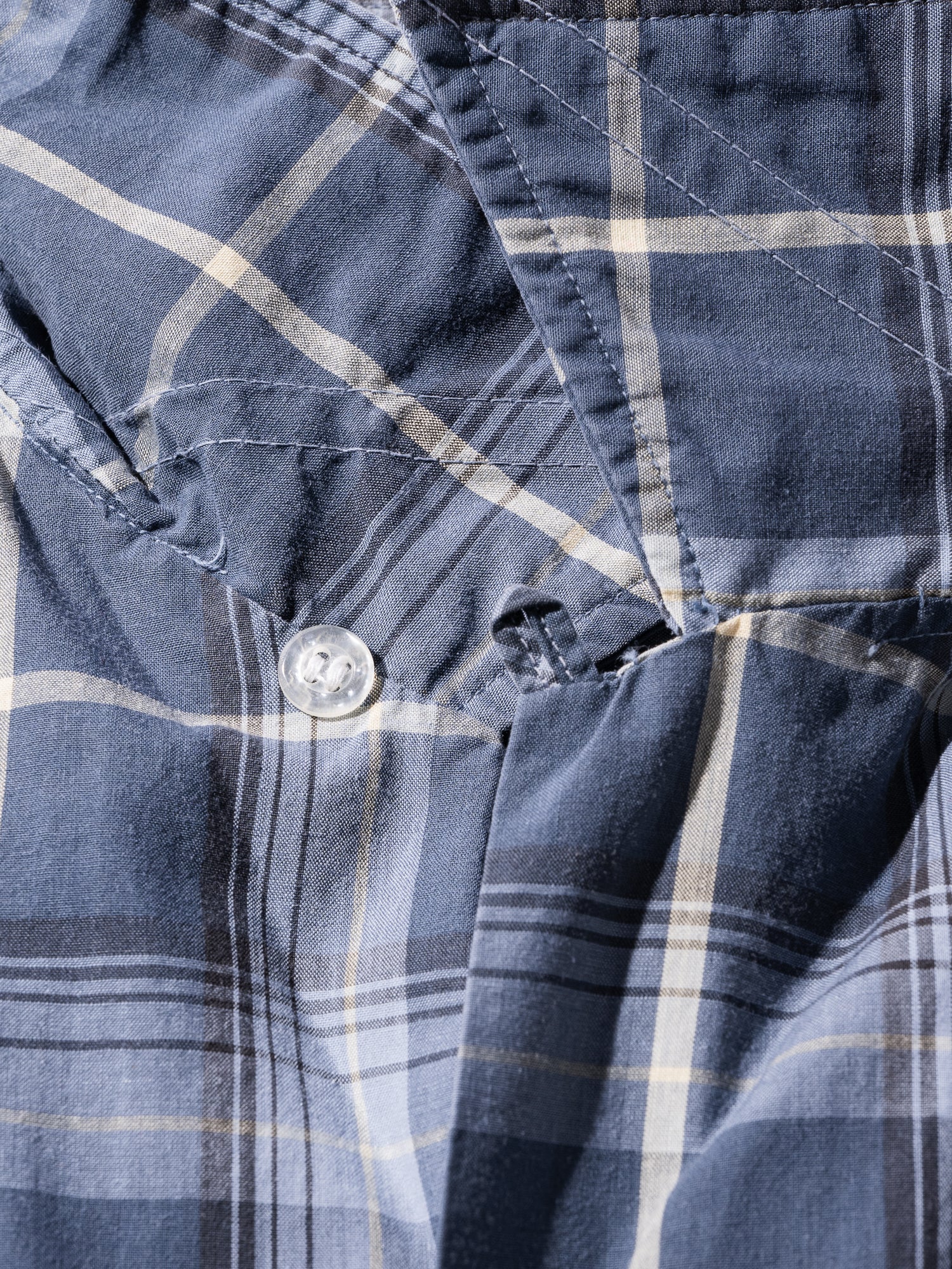 NorMo Vintage / 50's  60's "PENNLEIGH" BLUE CHECK OPEN COLLAR SHIRTS SIZE L