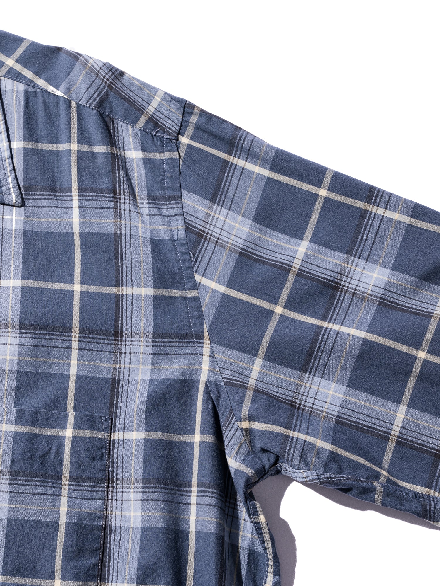 NorMo Vintage / 50's  60's "PENNLEIGH" BLUE CHECK OPEN COLLAR SHIRTS SIZE L