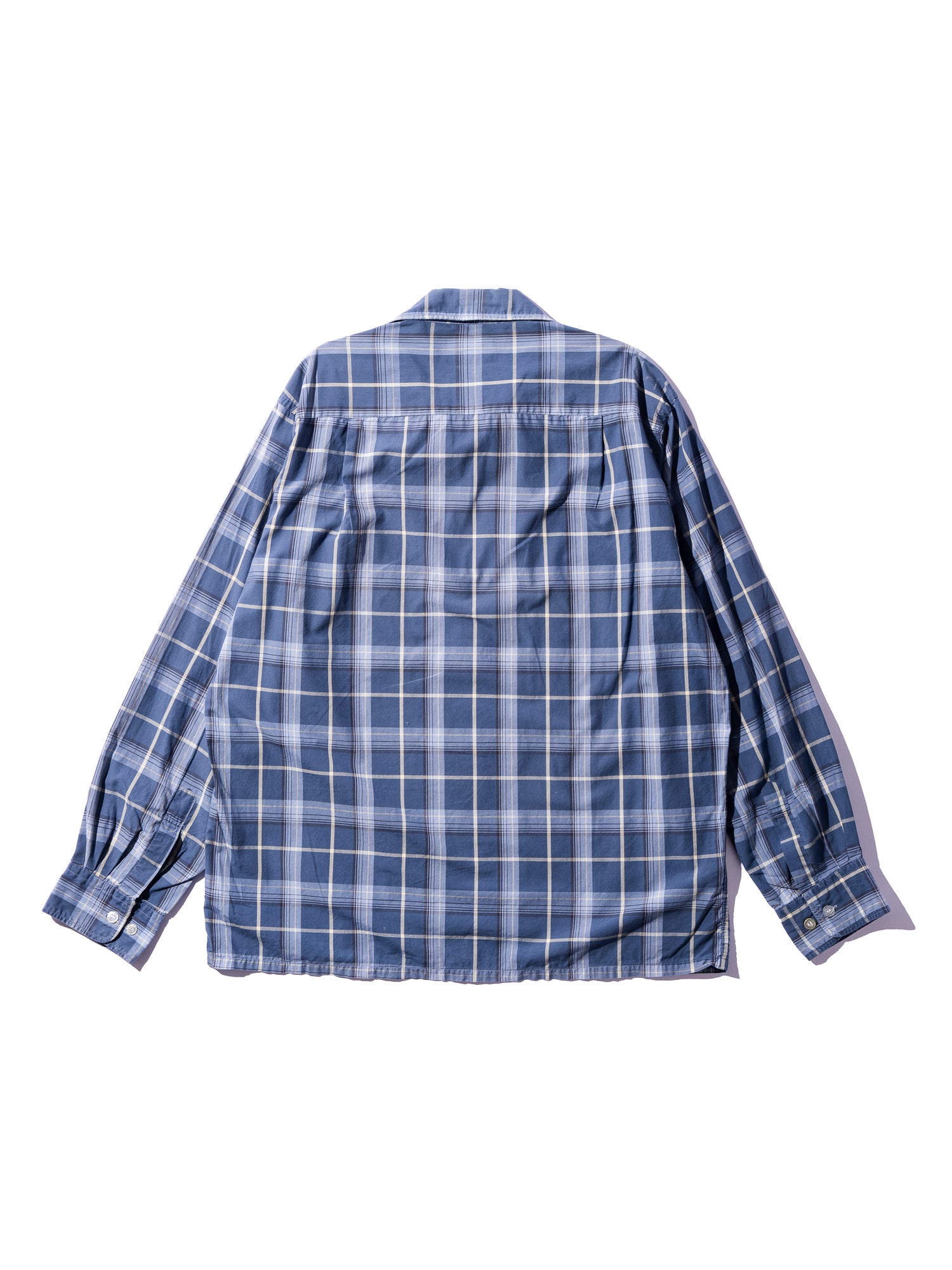 NorMo Vintage / 50's  60's "PENNLEIGH" BLUE CHECK OPEN COLLAR SHIRTS SIZE L