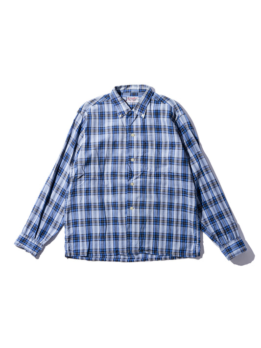 NorMo Vintage / 50's  60's "LEE LEESURE WEAR" BLUE CHECK BD SHIRTS SIZE L PRE-SHRUNK