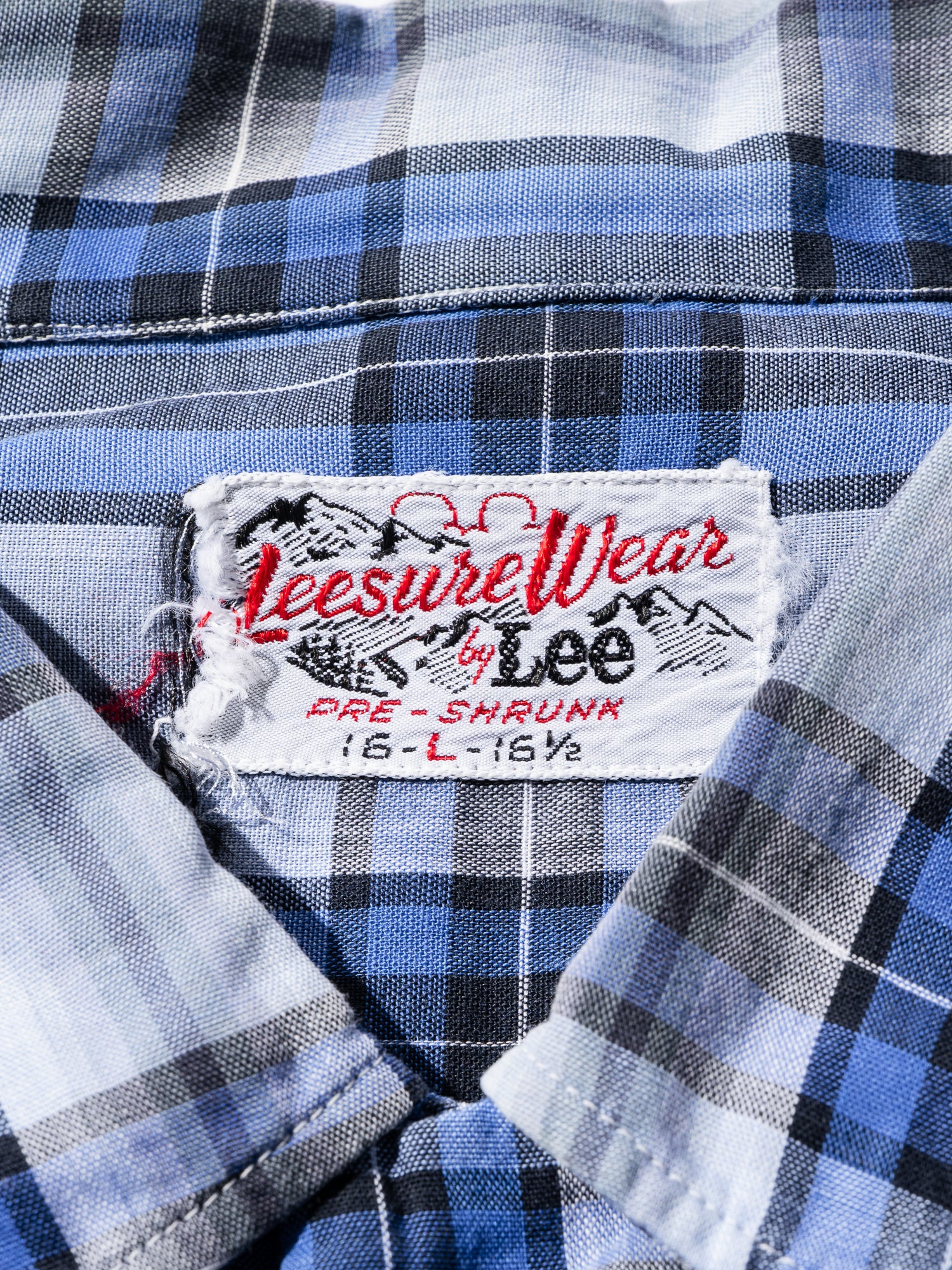 NorMo Vintage / 50's  60's "LEE LEESURE WEAR" BLUE CHECK BD SHIRTS SIZE L PRE-SHRUNK