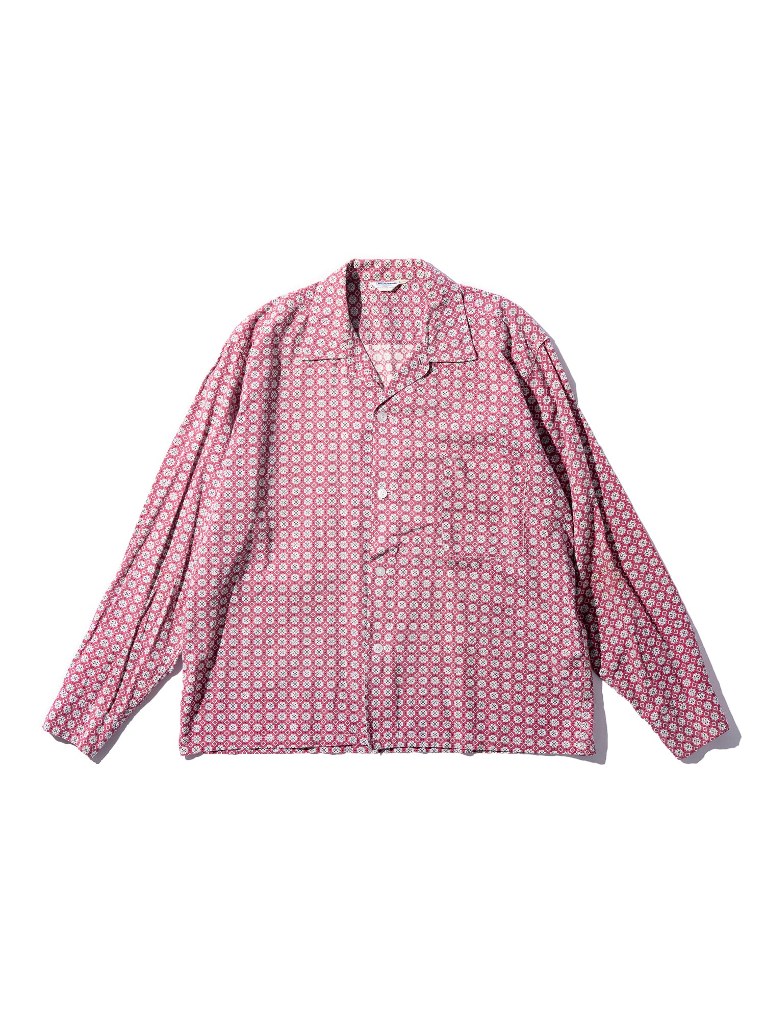 NorMo Vintage / 50's  60's RED PATTARN PRINT OPEN COLLAR SHIRTS WASH WEAR SIZE L