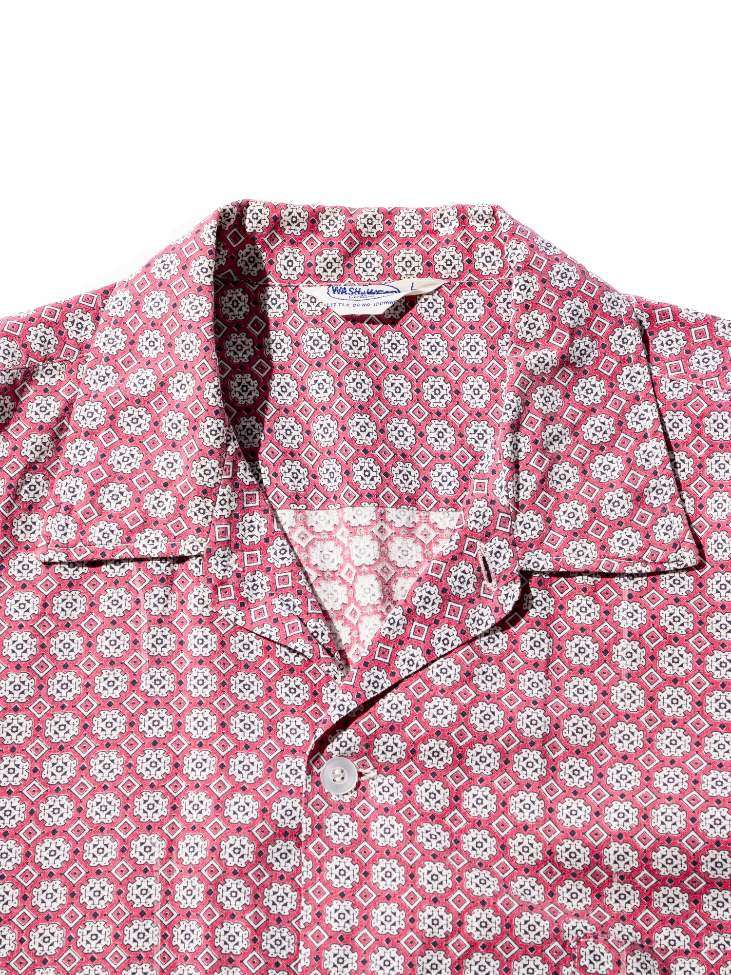 NorMo Vintage / 50's  60's RED PATTARN PRINT OPEN COLLAR SHIRTS WASH WEAR SIZE L