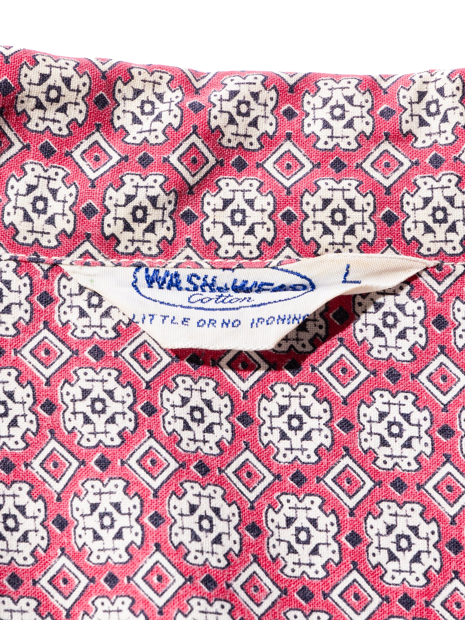 NorMo Vintage / 50's  60's RED PATTARN PRINT OPEN COLLAR SHIRTS WASH WEAR SIZE L