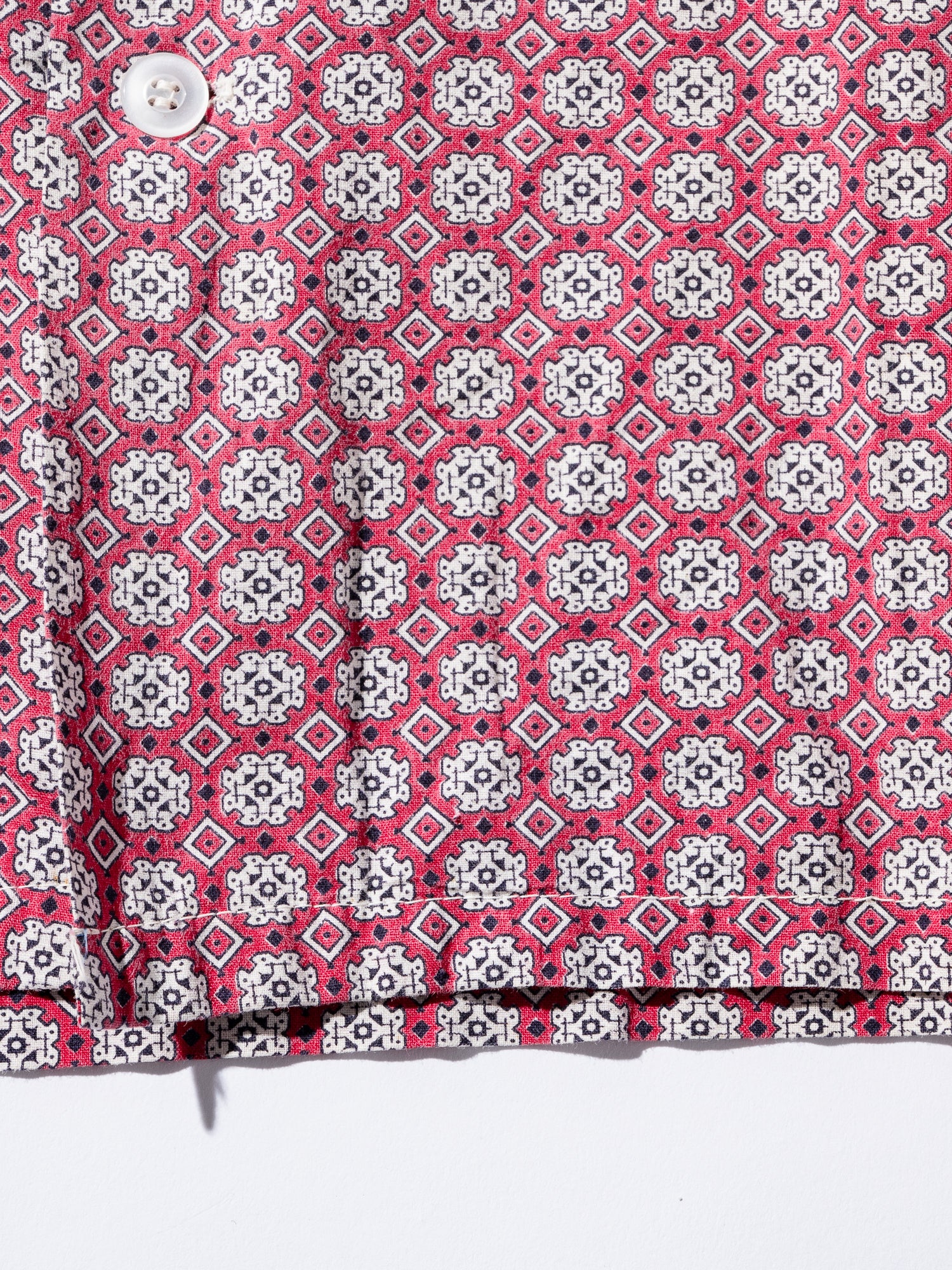 NorMo Vintage / 50's  60's RED PATTARN PRINT OPEN COLLAR SHIRTS WASH WEAR SIZE L