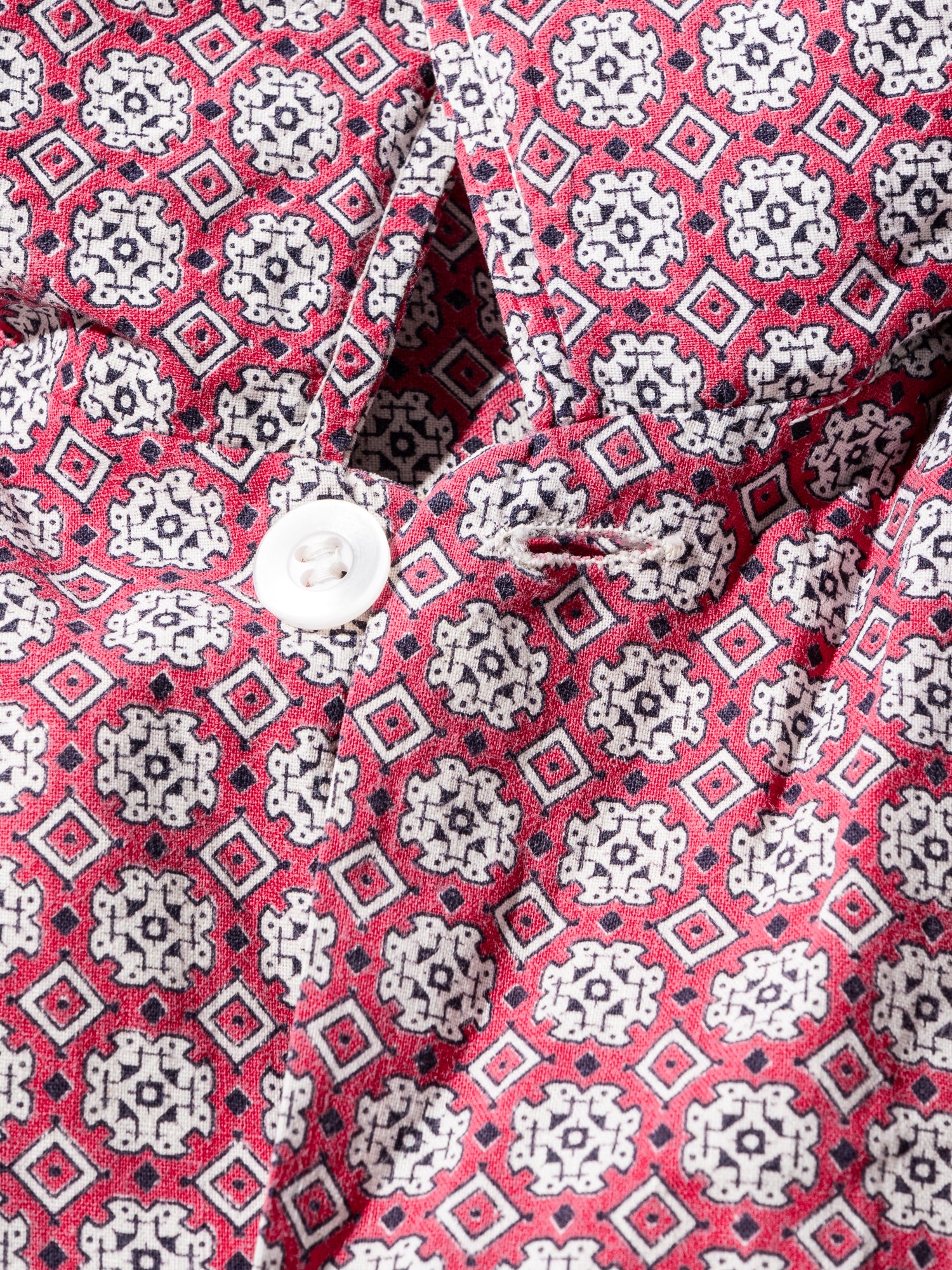 NorMo Vintage / 50's  60's RED PATTARN PRINT OPEN COLLAR SHIRTS WASH WEAR SIZE L