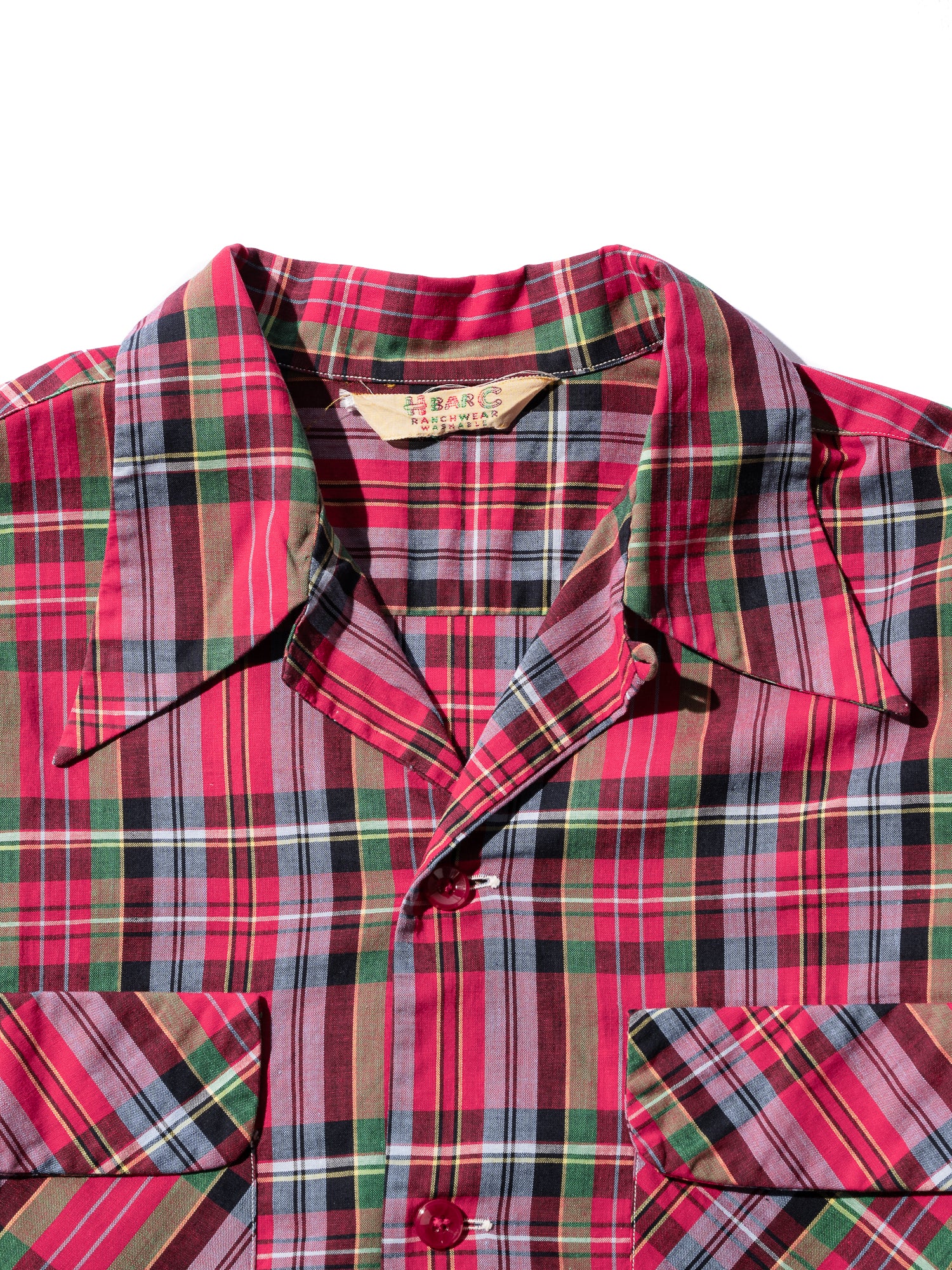 NorMo Vintage / 60's  70's "H BAR C" RED CHECK OPEN COLLAR SHIRTS