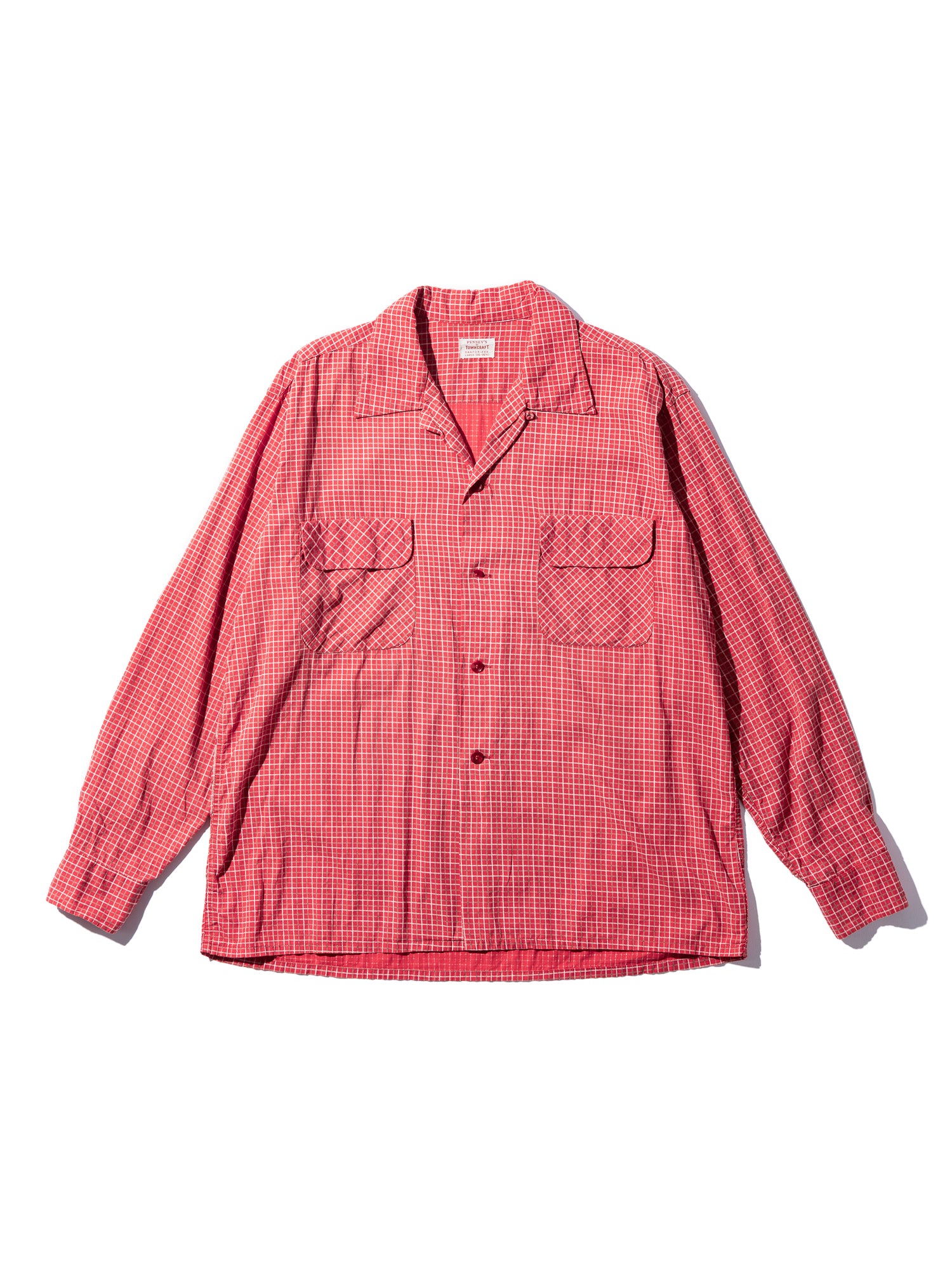 NorMo Vintage / 50's  60's "TOWNCRAFT" RED CHECK OPEN COLLAR SHIRTS SIZE XL