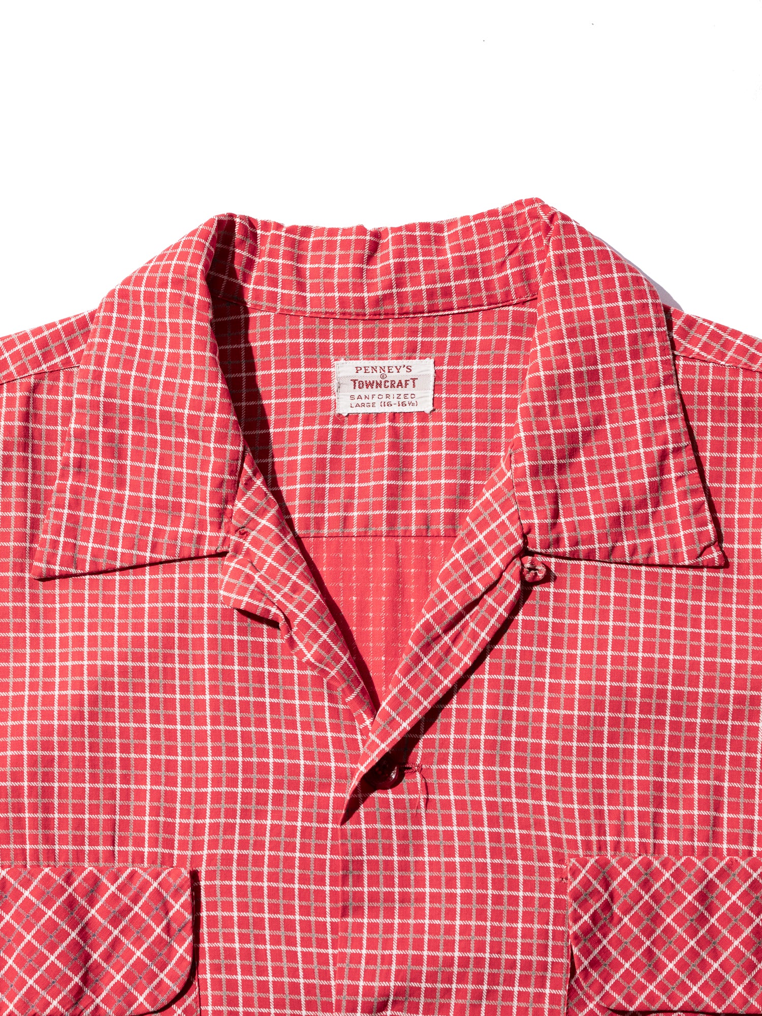 NorMo Vintage / 50's  60's "TOWNCRAFT" RED CHECK OPEN COLLAR SHIRTS SIZE XL