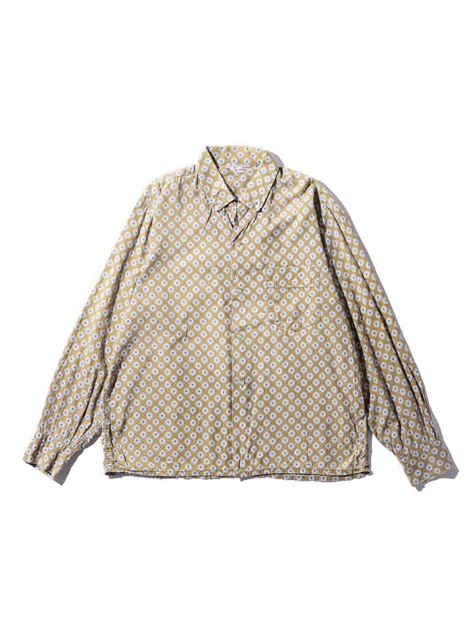 NorMo Vintage / 50's  60's "SPECTAOR" YELLOW PATTARN PRINT BD SHIRTS SIZE L CUSTOM TAILORED SINGLE NEEDLE