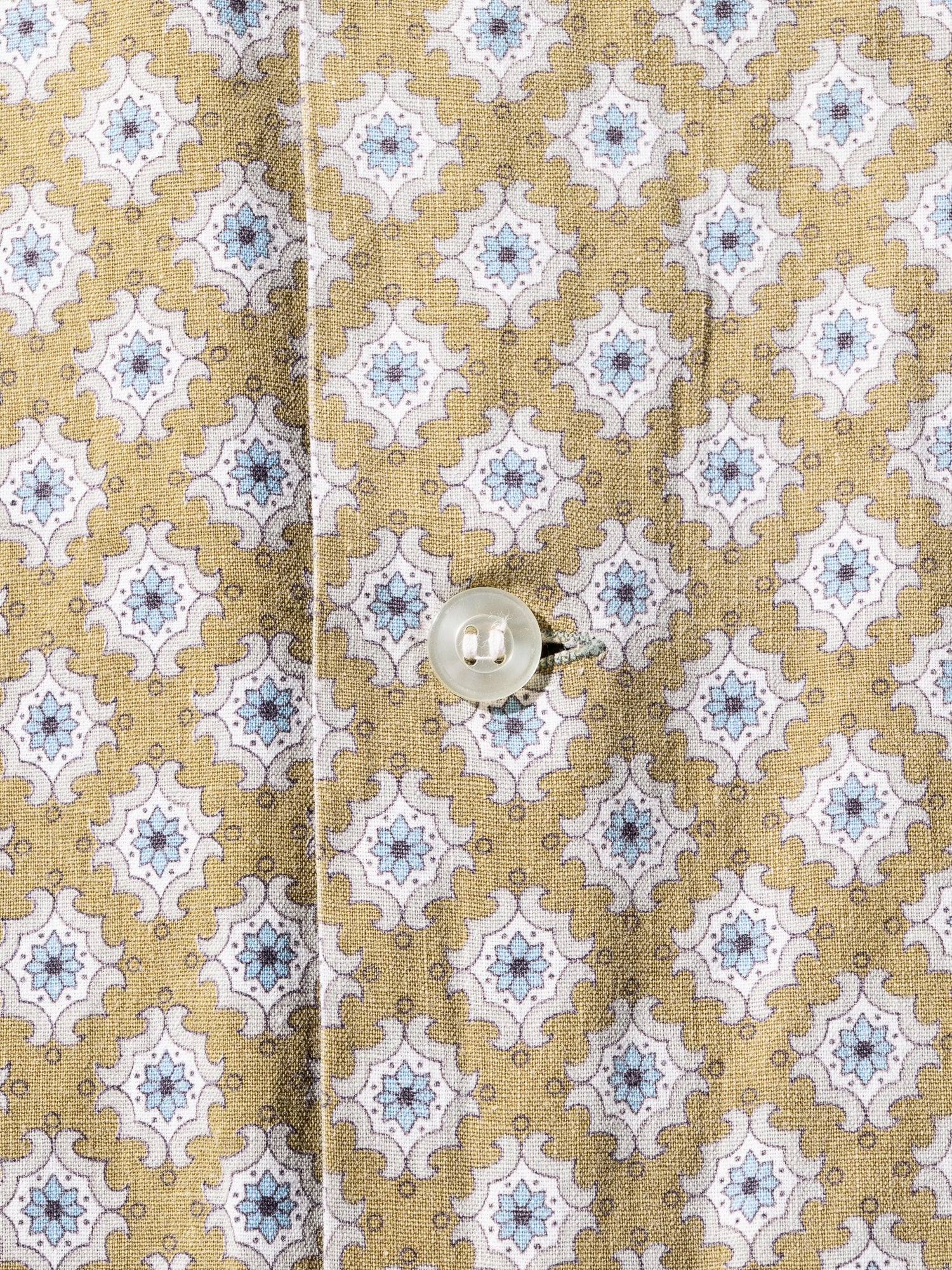 NorMo Vintage / 50's  60's "SPECTAOR" YELLOW PATTARN PRINT BD SHIRTS SIZE L CUSTOM TAILORED SINGLE NEEDLE