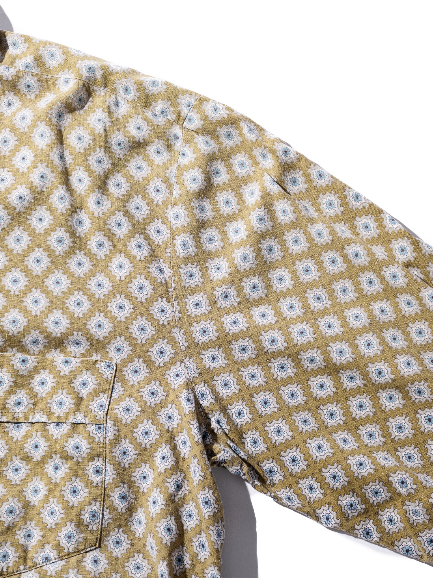 NorMo Vintage / 50's  60's "SPECTAOR" YELLOW PATTARN PRINT BD SHIRTS SIZE L CUSTOM TAILORED SINGLE NEEDLE