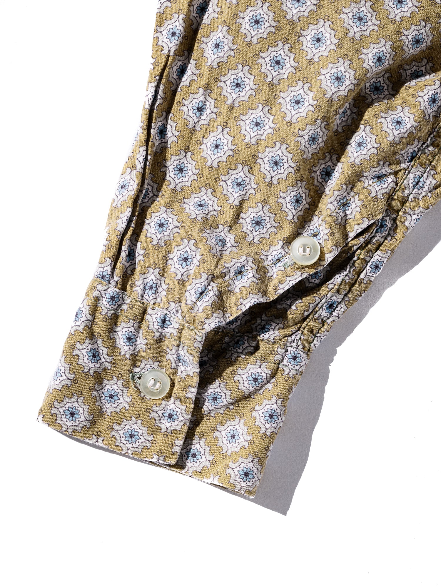 NorMo Vintage / 50's  60's "SPECTAOR" YELLOW PATTARN PRINT BD SHIRTS SIZE L CUSTOM TAILORED SINGLE NEEDLE