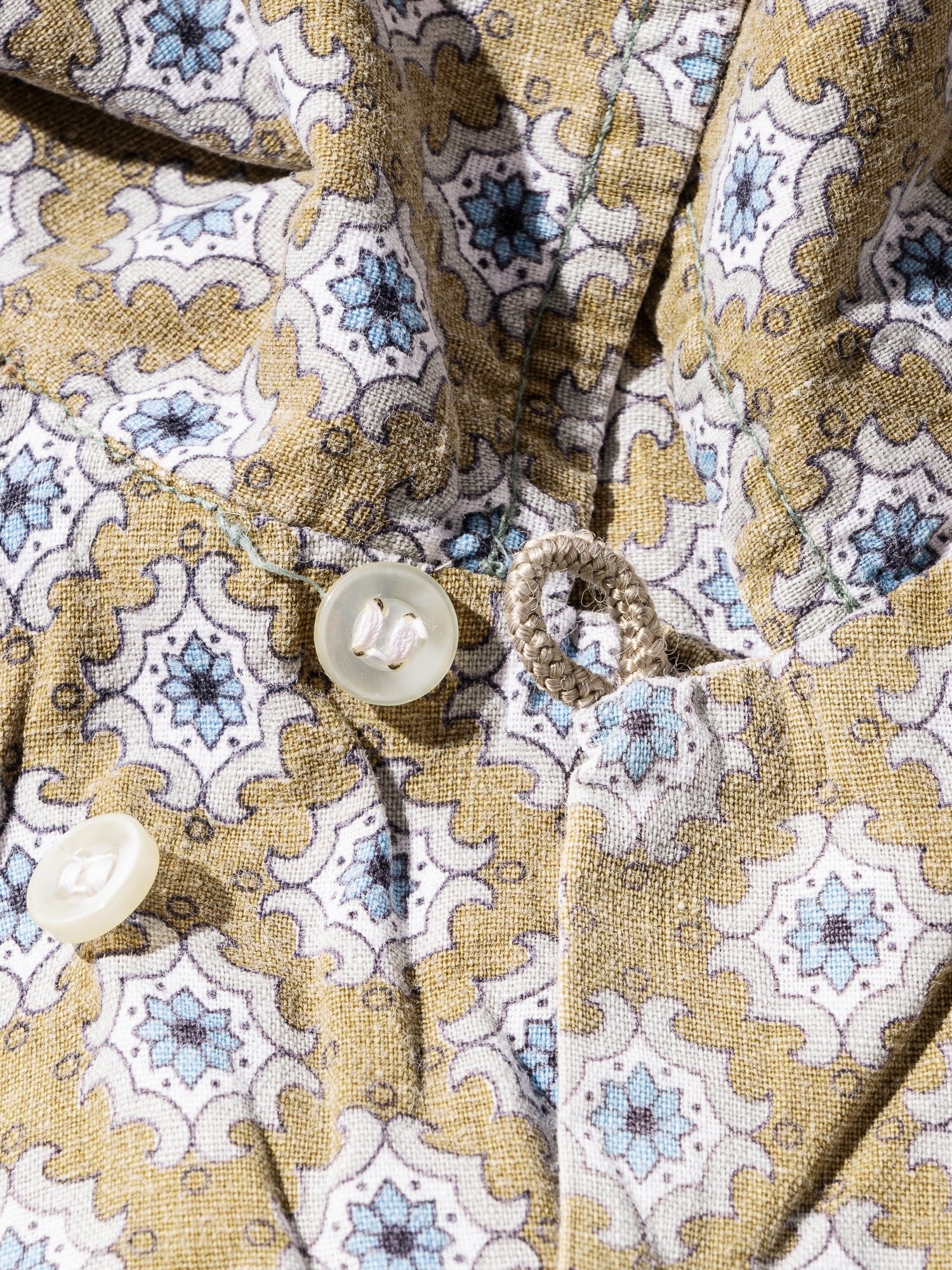 NorMo Vintage / 50's  60's "SPECTAOR" YELLOW PATTARN PRINT BD SHIRTS SIZE L CUSTOM TAILORED SINGLE NEEDLE