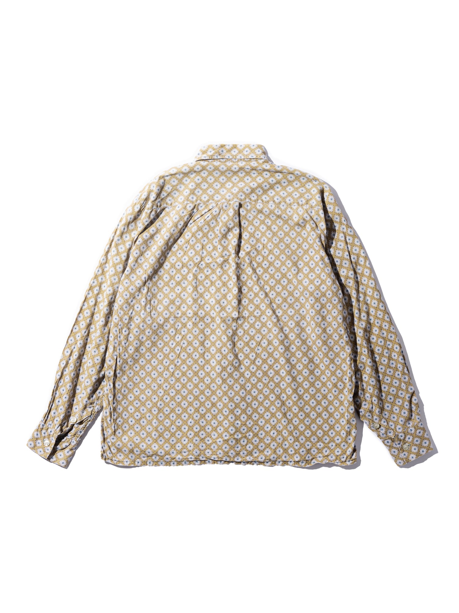 NorMo Vintage / 50's  60's "SPECTAOR" YELLOW PATTARN PRINT BD SHIRTS SIZE L CUSTOM TAILORED SINGLE NEEDLE